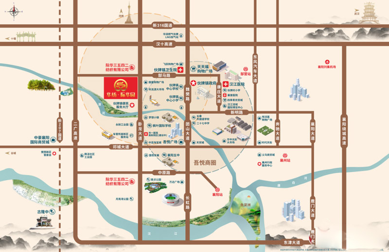 襄阳襄州区华纺际华园区位图