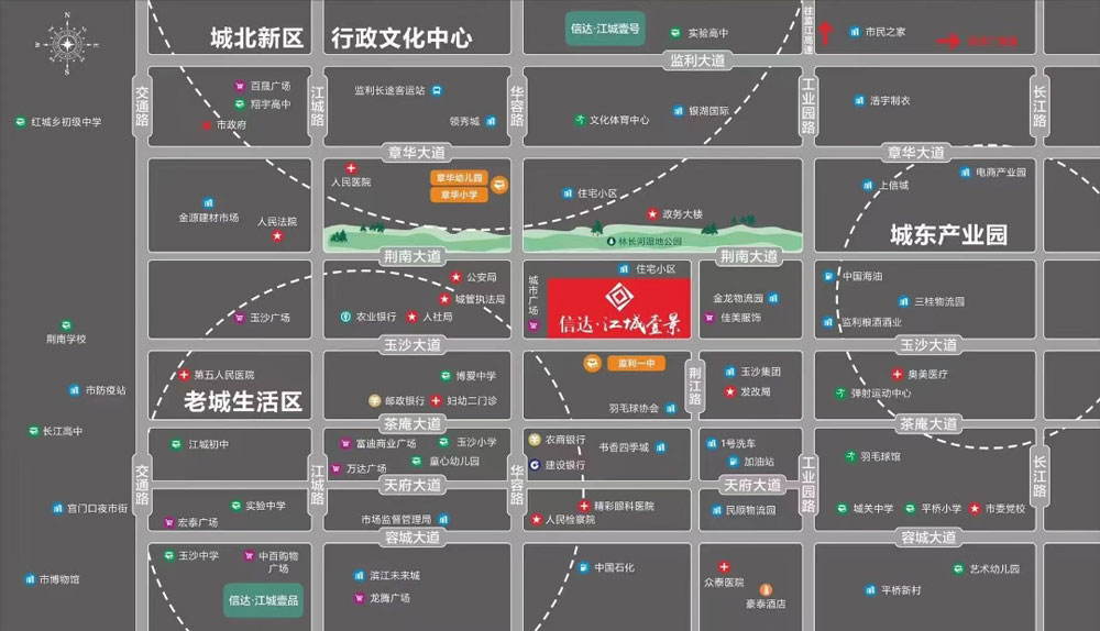 监利市信达江城壹景区位图